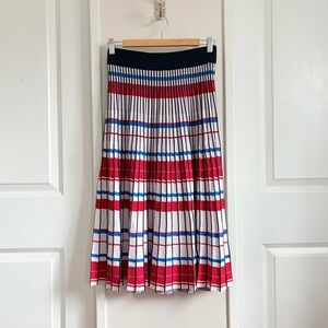 BANANA REPUBLIC Pleated Knit Midi Skirt | Striped | Petite S